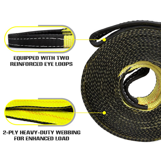 2" x 20FT Heavy Duty Recovery Tow Strap, 25,000 LBS Break Strength