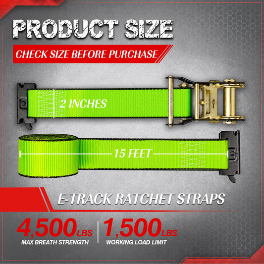 8 Pack E Track Tie Down Straps with Ratchet, 2" x 15' Heavy Duty