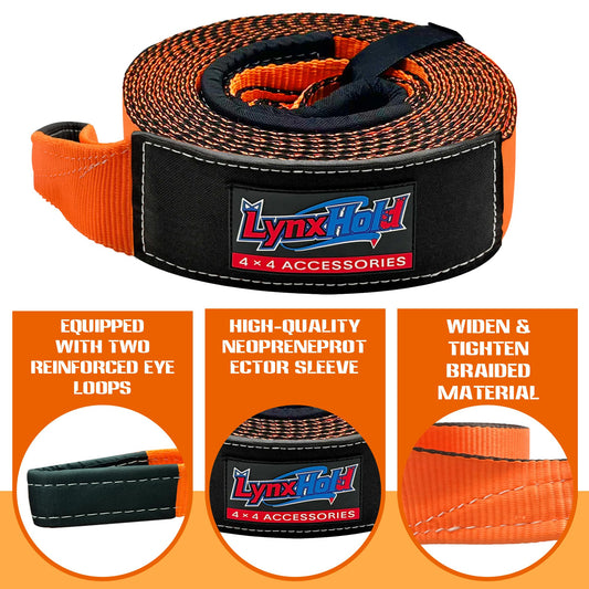 Kinetic Recovery Tow Rope, 1" x 30ft, 46,500 lb, 30% Elasticity Offroad Tow Strap