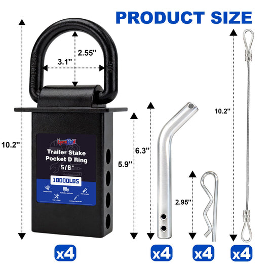 Heavy Duty Stake Pocket D Rings, 5/8", 18,000 LBS, Trailer Tie Down Anchor