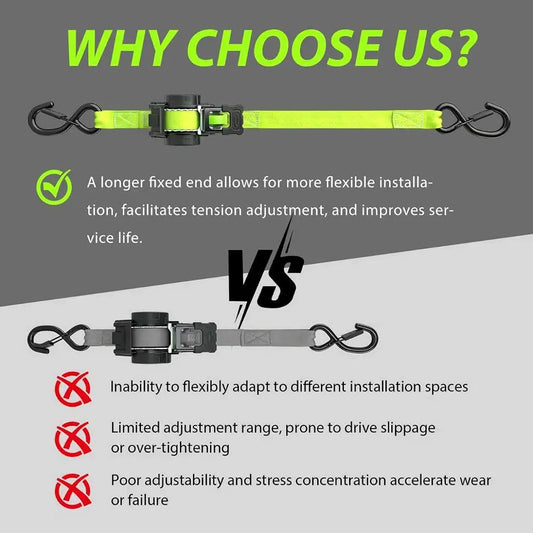 Retractable Ratchet Straps 1" x 13 Ft, Bolt-On, 1,800 Lbs, Green, 2 Pack