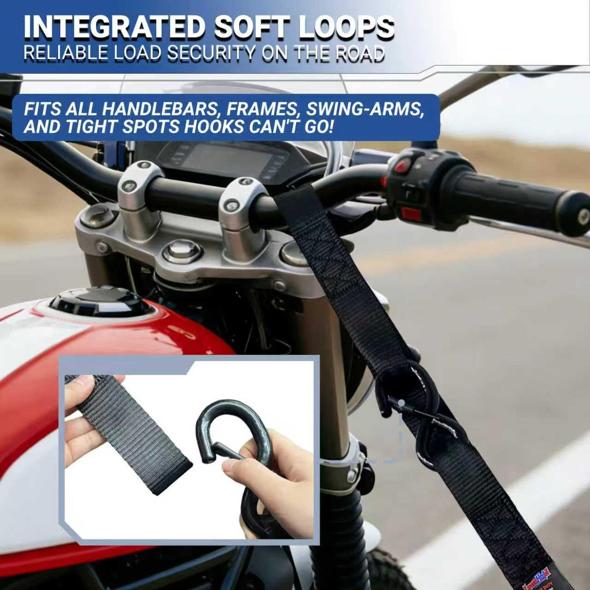 Motorcycle Tie Down Straps, 1.5" x 8', 3,000 LBS Break Strength, 2-Pack