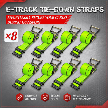 8 Pack E Track Tie Down Straps with Ratchet, 2" x 15' Heavy Duty