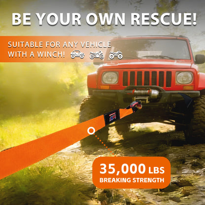 Kinetic Recovery Tow Rope, 1" x 30ft, 46,500 lb, 30% Elasticity Offroad Tow Strap