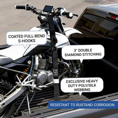 Motorcycle Tie Down Straps, 1.5" x 8', 3,000 LBS Break Strength, 2-Pack