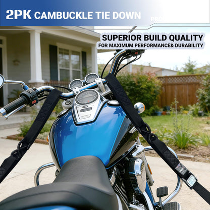 Motorcycle Tie Down Straps, 1.5" x 8', 3,000 LBS Break Strength, 2-Pack
