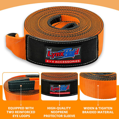Kinetic Recovery Tow Rope, 1" x 30ft, 46,500 lb, 30% Elasticity Offroad Tow Strap
