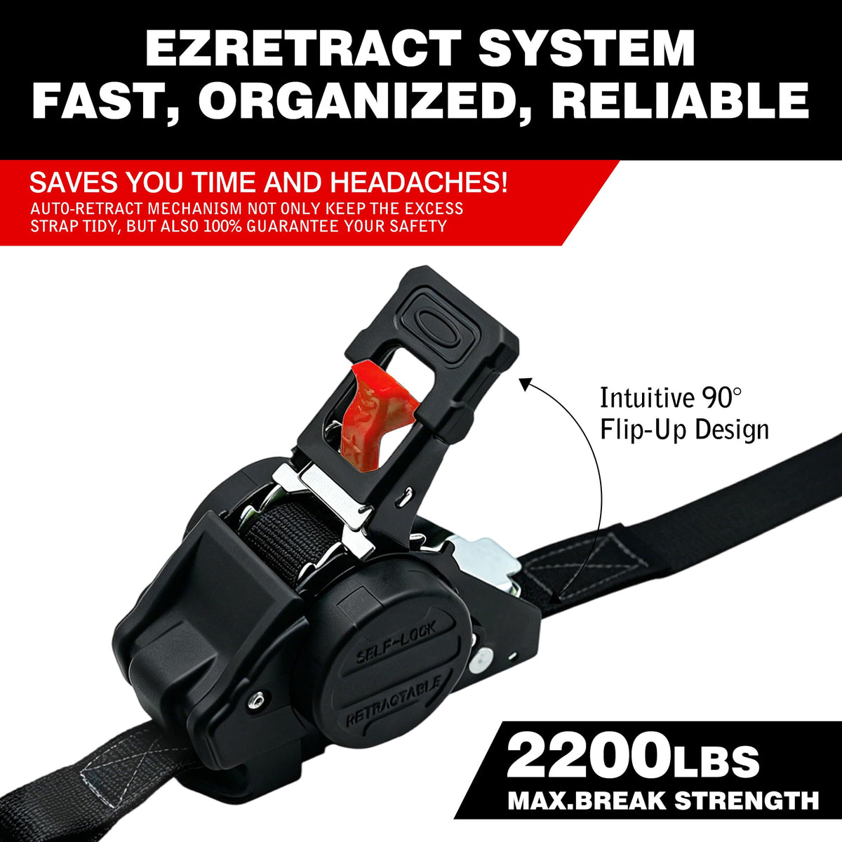 Retractable Motorcycle Tie Down Straps, 1" x 10' with Fleece Sleeves