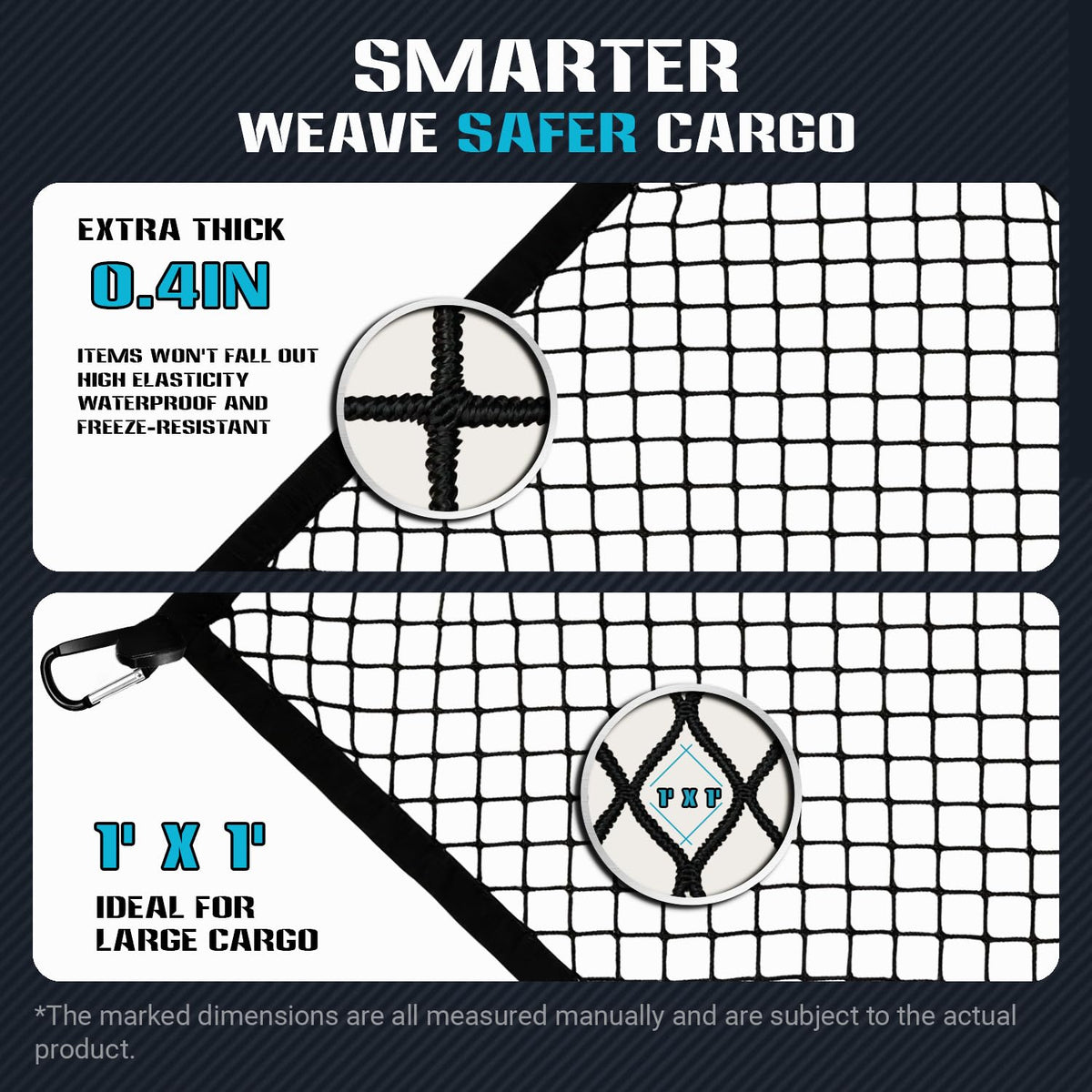 LynxHold Stretch Cargo Net, 4'x4' to 8'x8' for Pickup Truck Bed