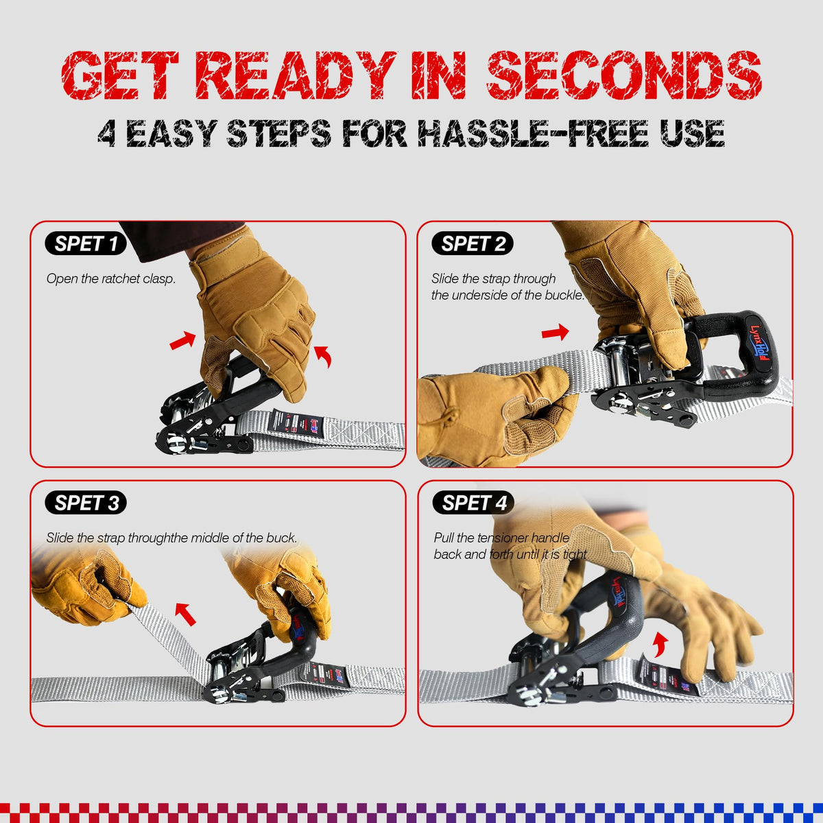 Ratchet Tie Down Straps, 1.6" x 8', 5,280 LBS Break Strength
