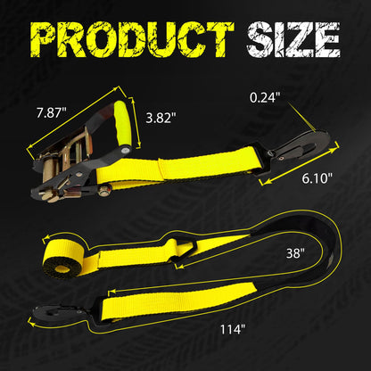 2" x 114" Heavy Duty Adjustable Car Tie Down Straps with Snap Hook