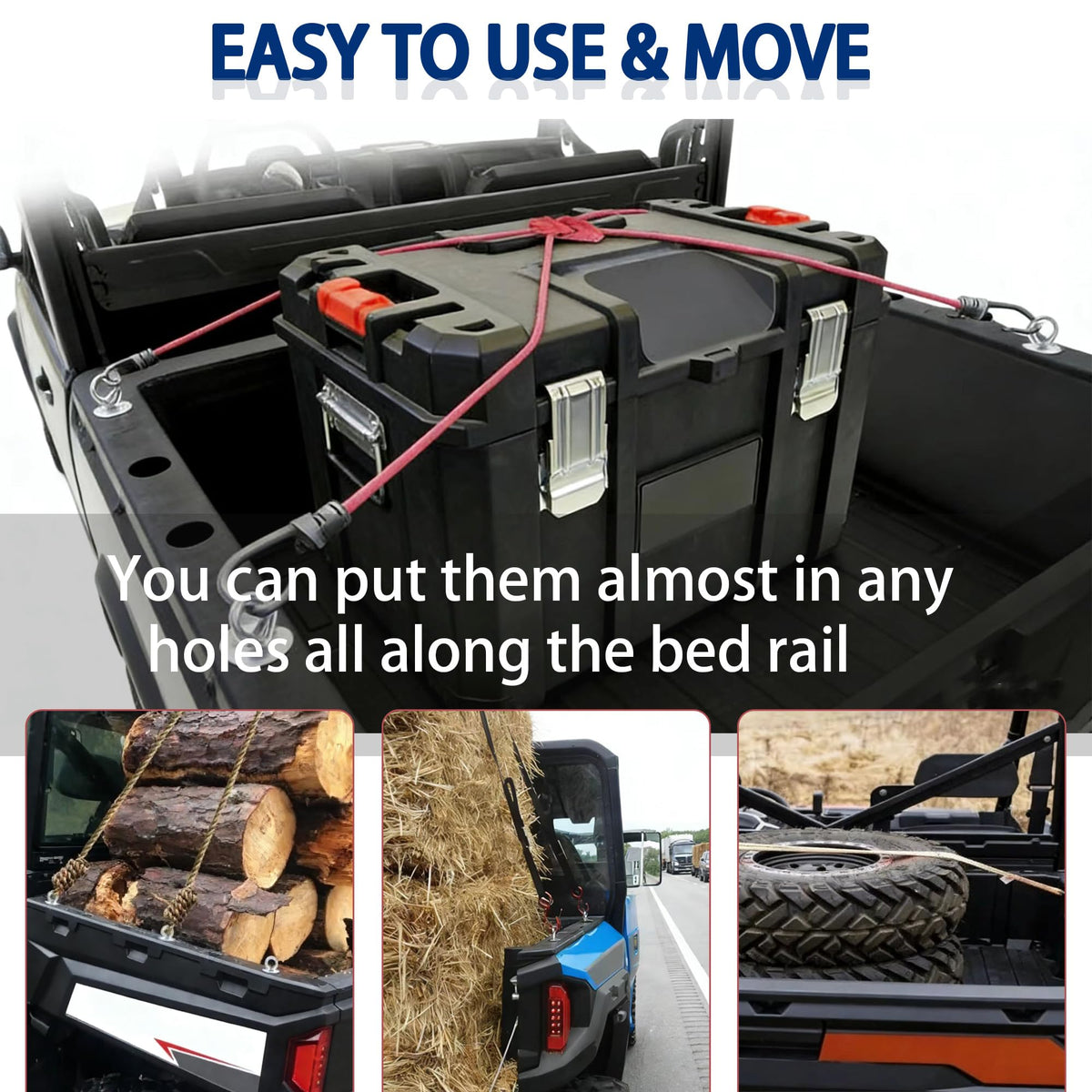 UTV Bed Tie Down Anchors, 2" Lock and Ride Compatible, 6 Pack