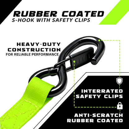 Retractable Ratchet Straps 1" x 13 Ft, Bolt-On, 1,800 Lbs, Green, 2 Pack