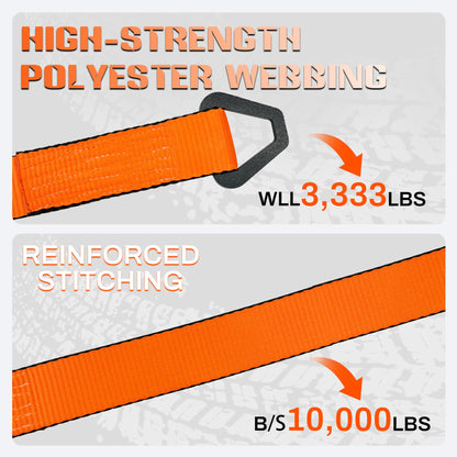 2" x 96" Cargo Control Wire Hook Ratchet Straps, Wheel Tie Down System