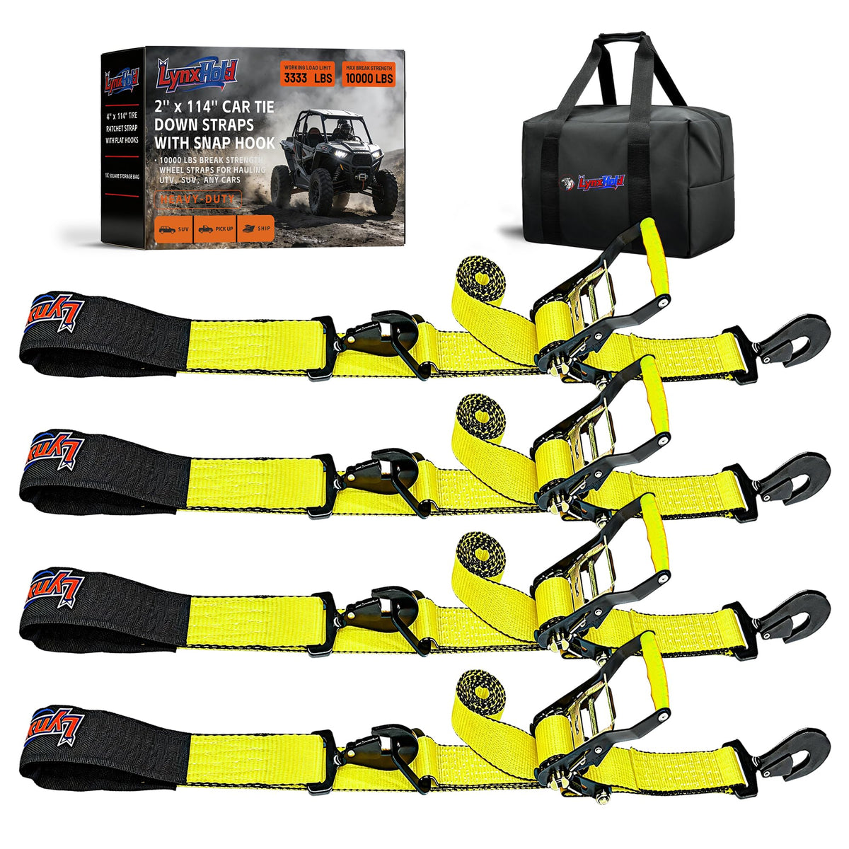 2" x 114" Heavy Duty Adjustable Car Tie Down Straps with Snap Hook