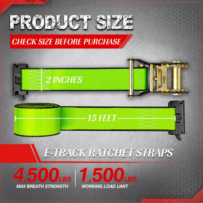 8 Pack E Track Tie Down Straps with Ratchet, 2" x 15' Heavy Duty
