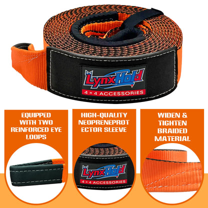 Kinetic Recovery Tow Rope, 1" x 30ft, 46,500 lb, 30% Elasticity Offroad Tow Strap