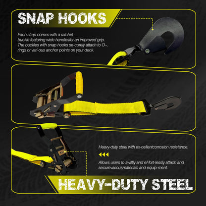 2" x 114" Heavy Duty Adjustable Car Tie Down Straps with Snap Hook
