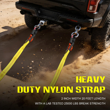 2" x 20FT Heavy Duty Recovery Tow Strap, 25,000 LBS Break Strength