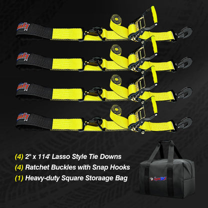 2" x 114" Heavy Duty Adjustable Car Tie Down Straps with Snap Hook
