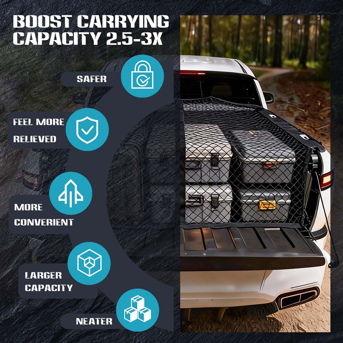 LynxHold Stretch Cargo Net, 4'x4' to 8'x8' for Pickup Truck Bed