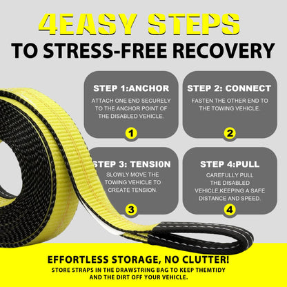 2" x 20FT Heavy Duty Recovery Tow Strap, 25,000 LBS Break Strength