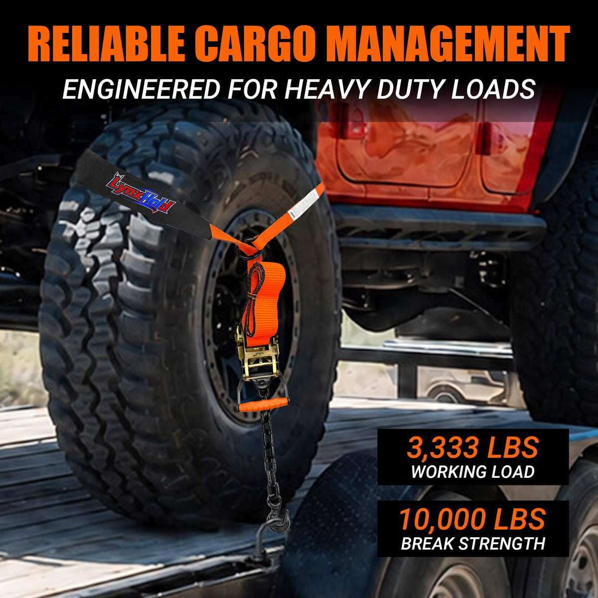Car Hauler Tie Down Straps 2" x 120", 10,000 lb Lasso Wheel Straps with Hooks, 4-Pack