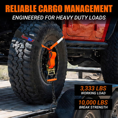 Car Hauler Tie Down Straps 2" x 120", 10,000 lb Lasso Wheel Straps with Hooks, 4-Pack