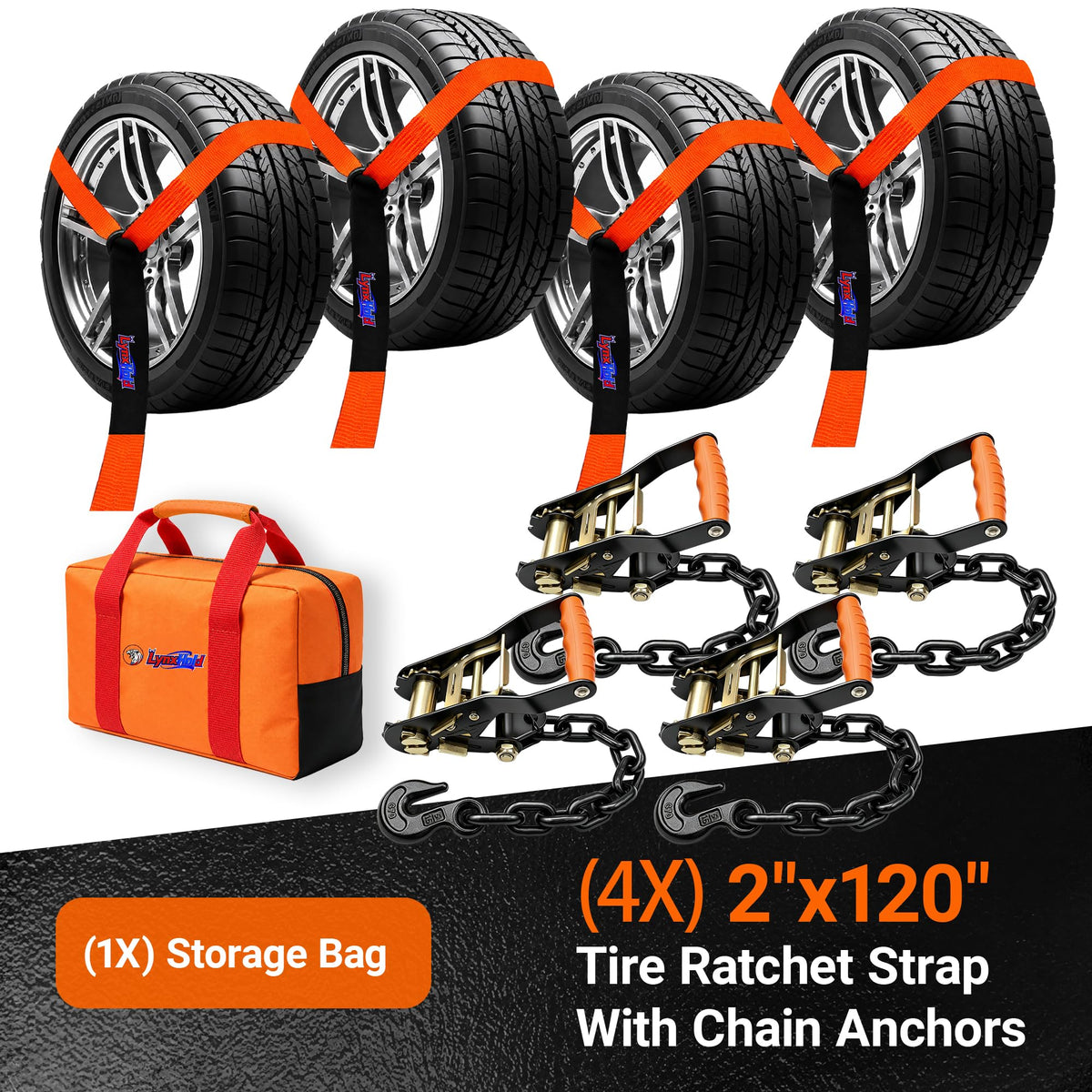 Car Hauler Tie Down Straps 2" x 120", 10,000 lb Lasso Wheel Straps with Hooks, 4-Pack