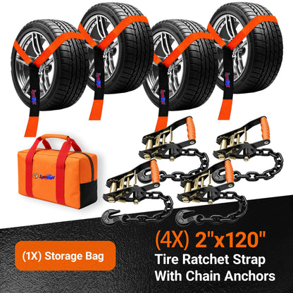 Car Hauler Tie Down Straps 2" x 120", 10,000 lb Lasso Wheel Straps with Hooks, 4-Pack