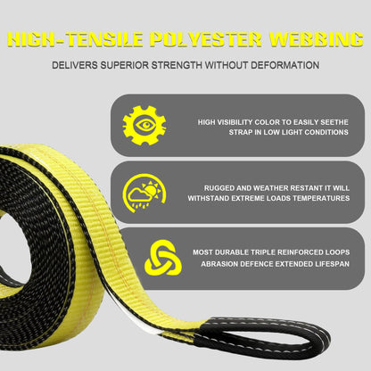 2" x 20FT Heavy Duty Recovery Tow Strap, 25,000 LBS Break Strength
