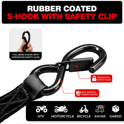 Retractable Motorcycle Tie Down Straps, 1" x 10' with Fleece Sleeves