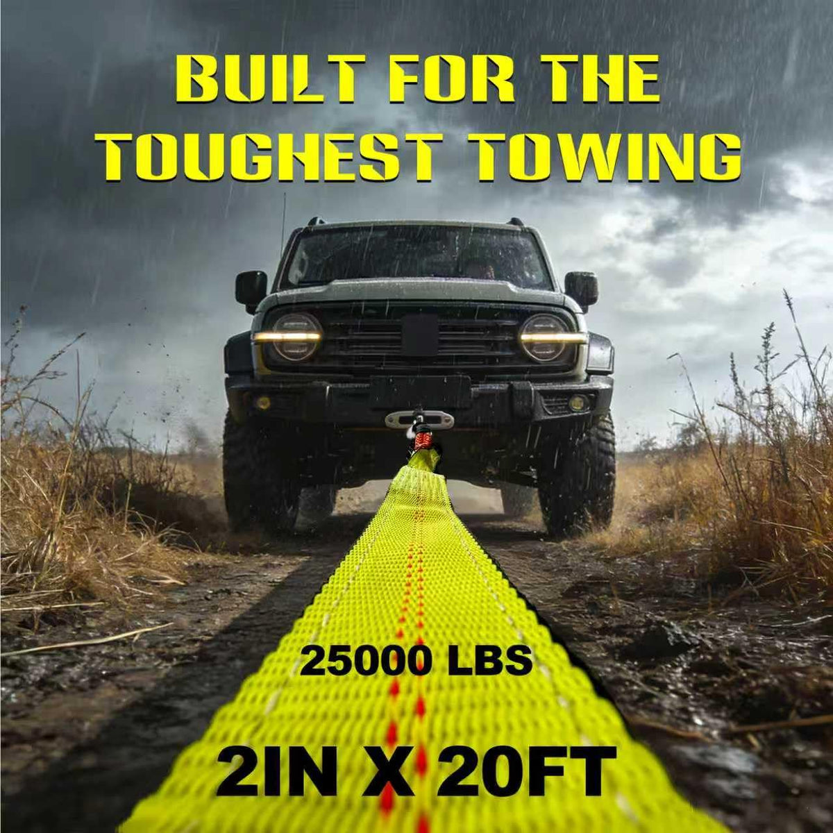 2" x 20FT Heavy Duty Recovery Tow Strap, 25,000 LBS Break Strength