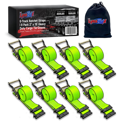 8 Pack E Track Tie Down Straps with Ratchet, 2" x 15' Heavy Duty