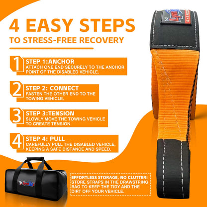 Kinetic Recovery Tow Rope, 1" x 30ft, 46,500 lb, 30% Elasticity Offroad Tow Strap