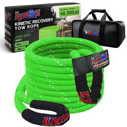 Kinetic Recovery Rope, 48,500 LBS, 1" x 30ft, Green with Reflective Strips