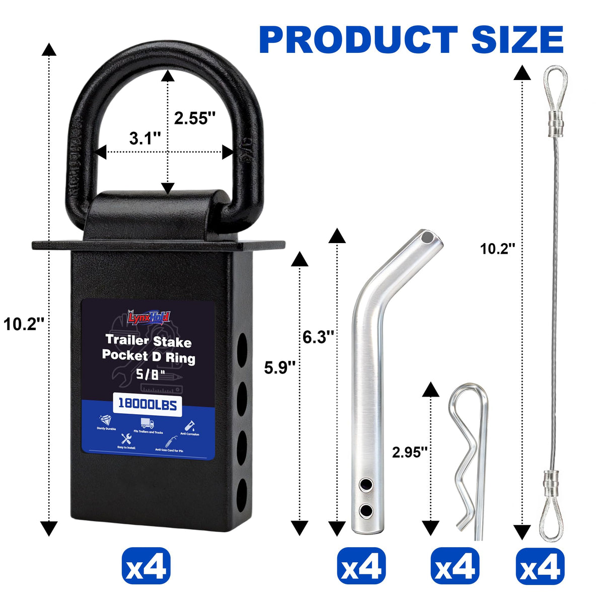 Heavy Duty Stake Pocket D Rings, 5/8", 18,000 LBS, Trailer Tie Down Anchor