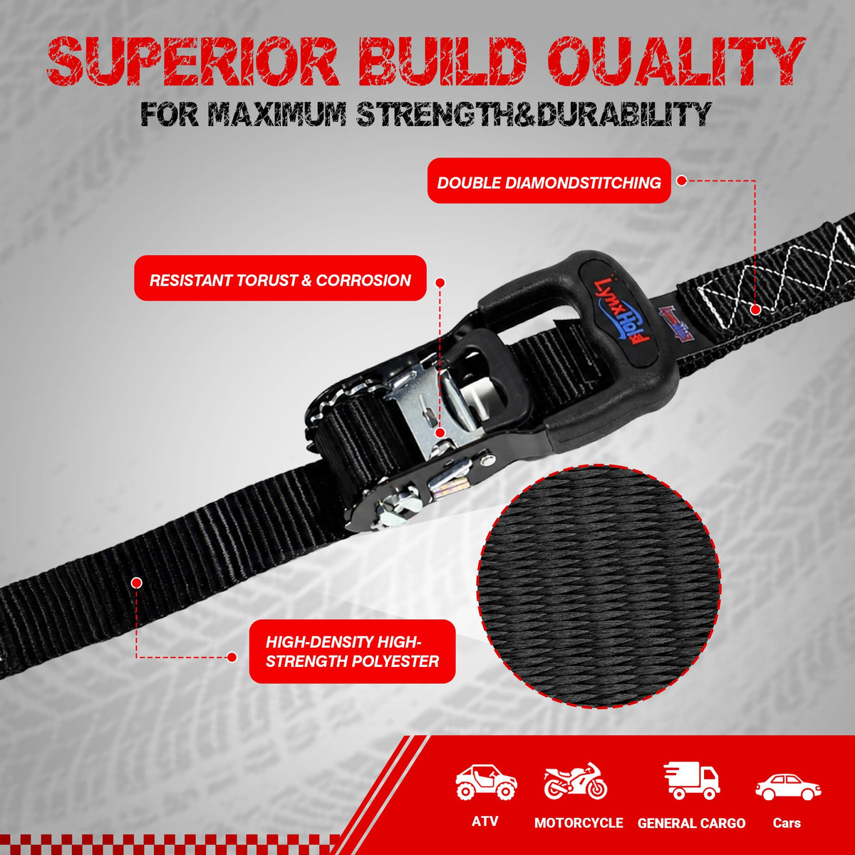 Ratchet Tie Down Straps, 1.6" x 8', 5,280 LBS Break Strength