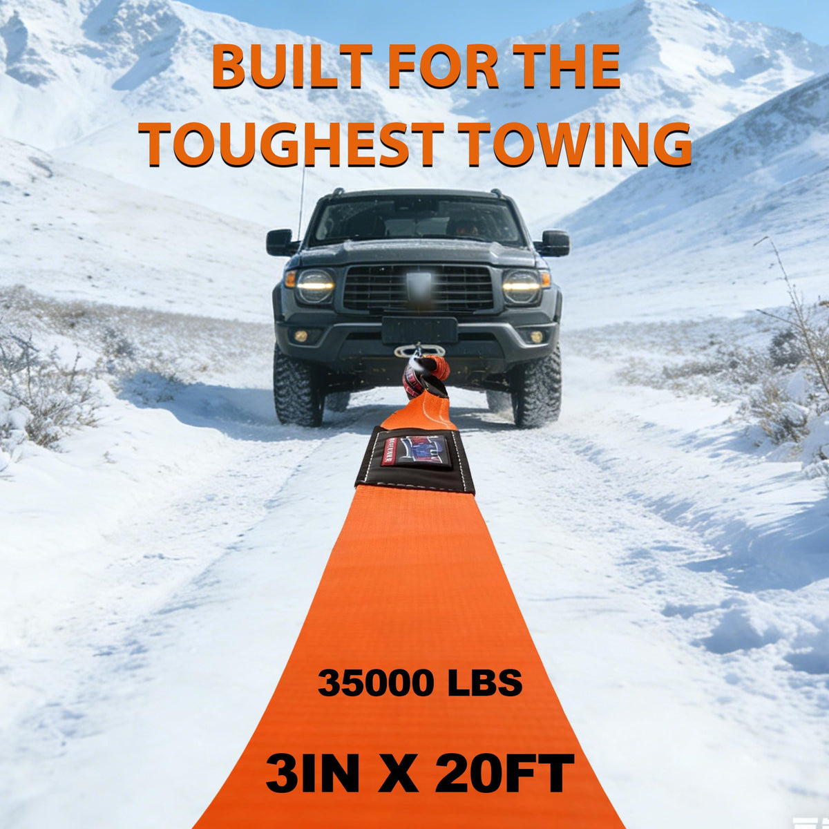 Kinetic Recovery Tow Rope, 1" x 30ft, 46,500 lb, 30% Elasticity Offroad Tow Strap