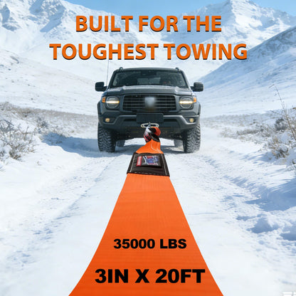 Kinetic Recovery Tow Rope, 1" x 30ft, 46,500 lb, 30% Elasticity Offroad Tow Strap