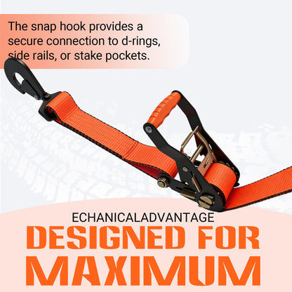 2" x 96" Cargo Control Wire Hook Ratchet Straps, Wheel Tie Down System