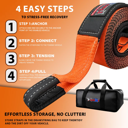 Kinetic Recovery Tow Rope, 1" x 30ft, 46,500 lb, 30% Elasticity Offroad Tow Strap