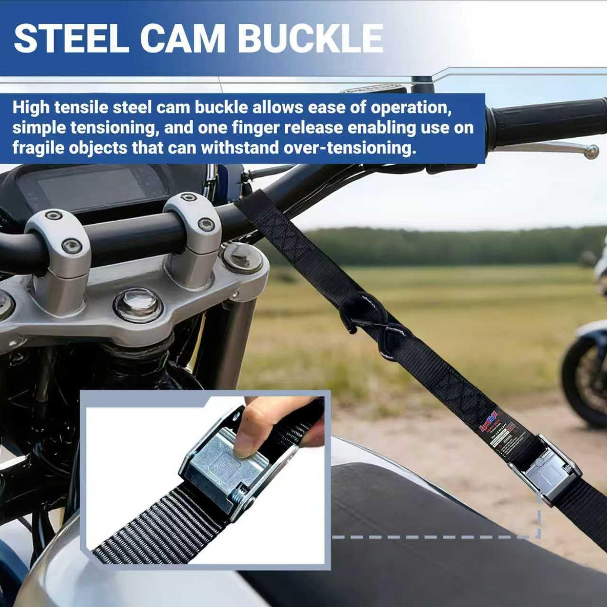 Motorcycle Tie Down Straps, 1.5" x 8', 3,000 LBS Break Strength, 2-Pack