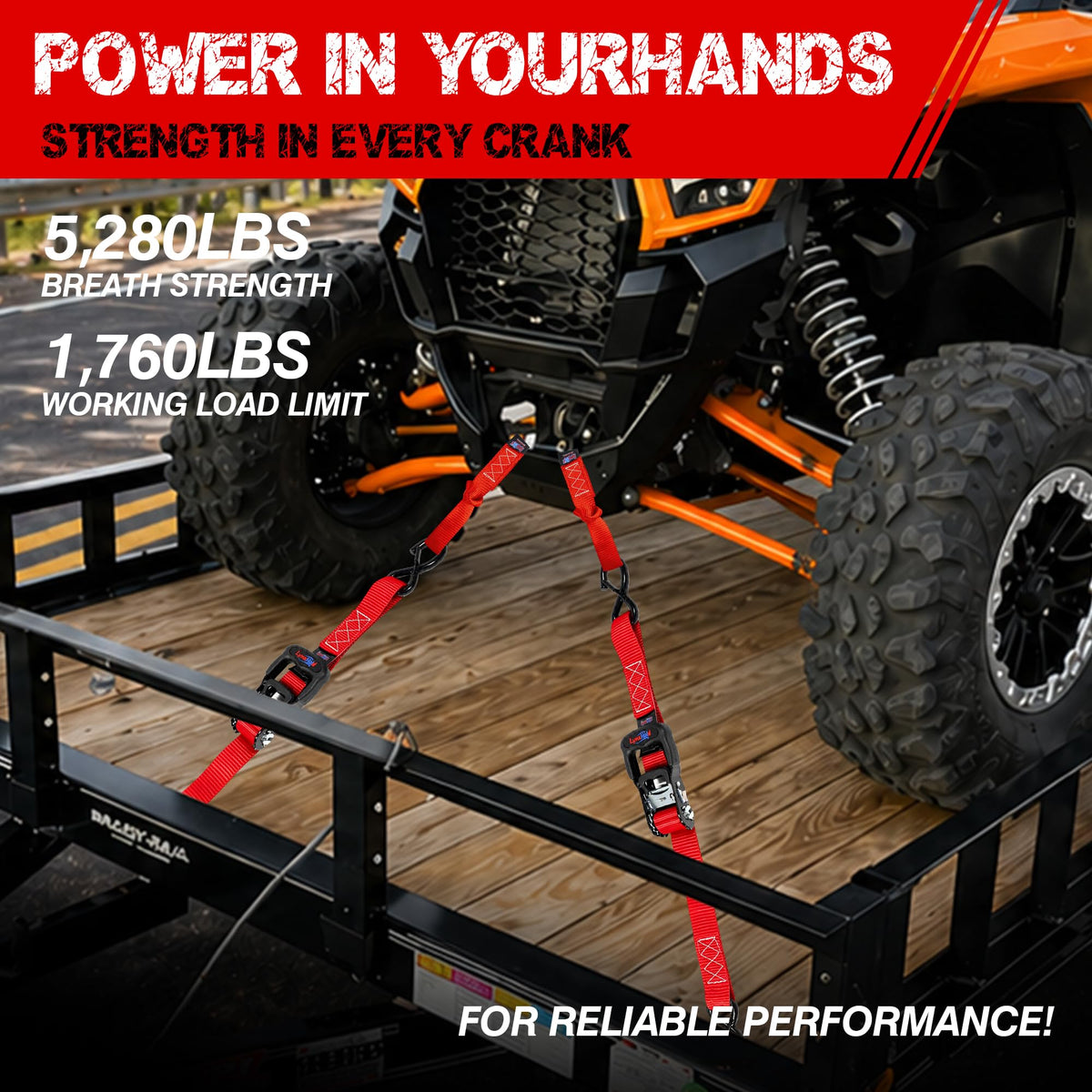 Ratchet Tie Down Straps, 1.6" x 8', 5,280 LBS Break Strength