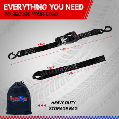 Ratchet Tie Down Straps, 1.6" x 8', 5,280 LBS Break Strength