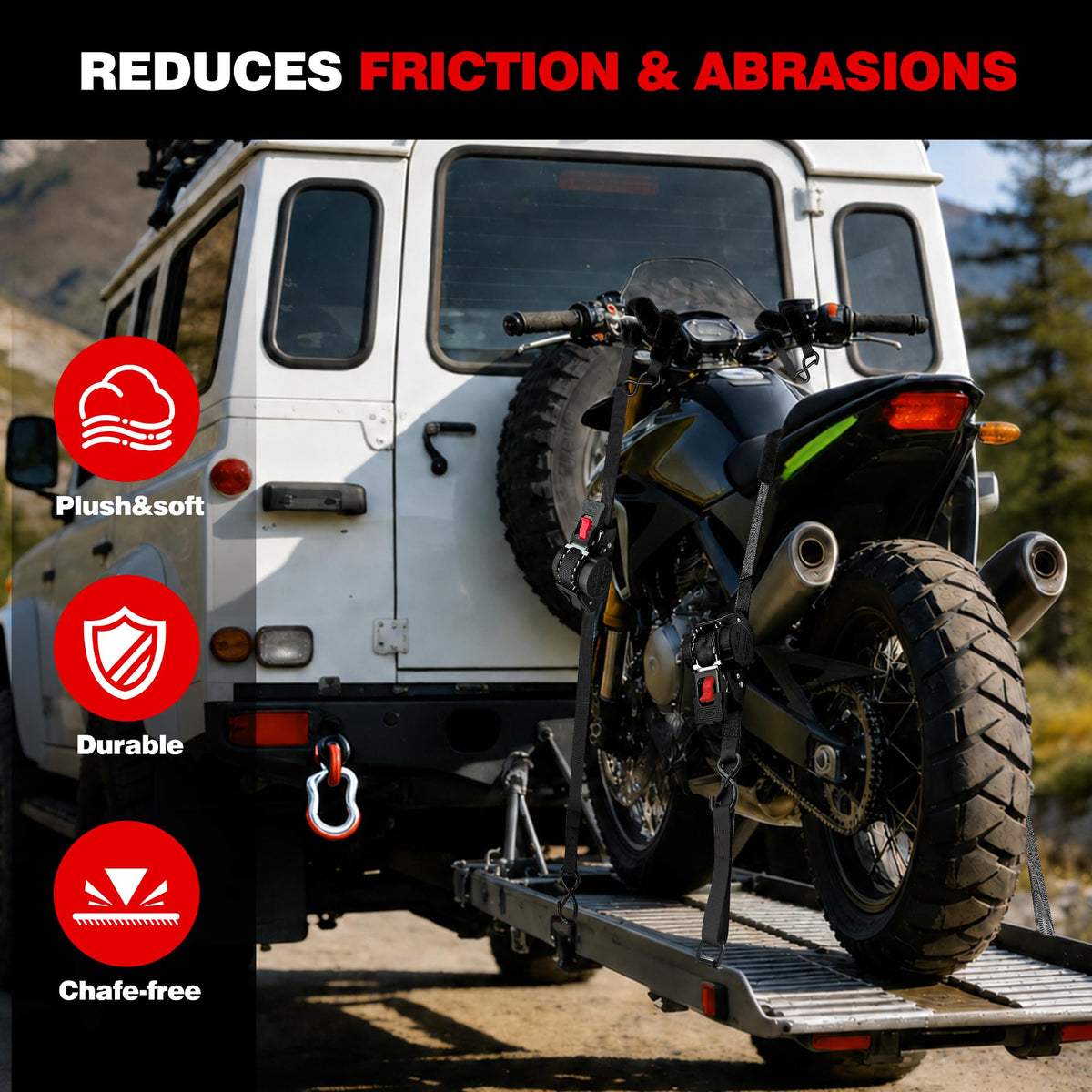 Retractable Motorcycle Tie Down Straps, 1" x 10' with Fleece Sleeves