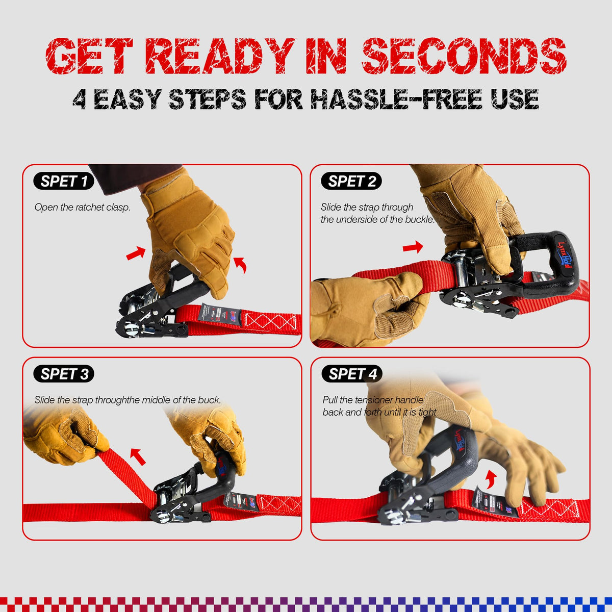 Ratchet Tie Down Straps, 1.6" x 8', 5,280 LBS Break Strength