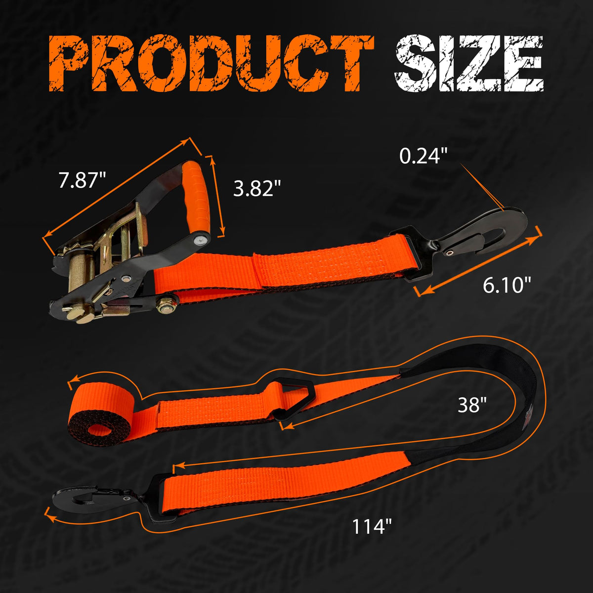 2" x 114" Heavy Duty Adjustable Car Tie Down Straps with Snap Hook