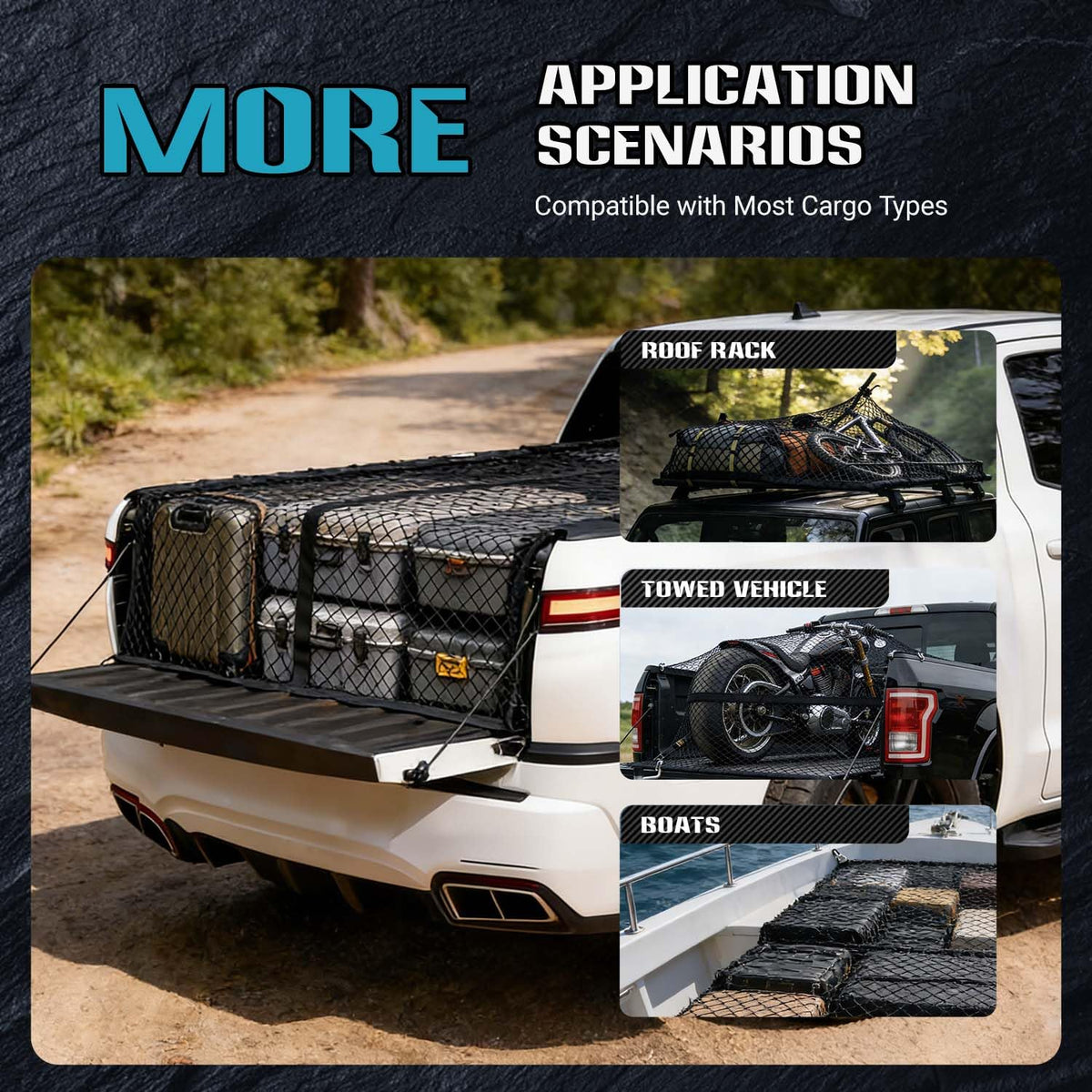 LynxHold Stretch Cargo Net, 4'x4' to 8'x8' for Pickup Truck Bed