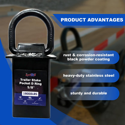 Heavy Duty Stake Pocket D Rings, 5/8", 18,000 LBS, Trailer Tie Down Anchor